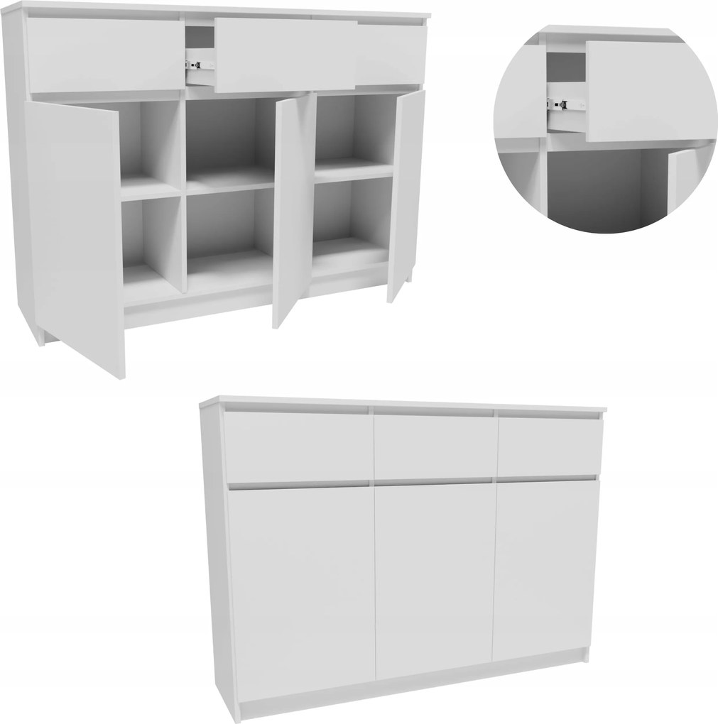 Komód K1403D3SZBIA fehér nagy magas szekrény fiókos könyvespolc ruha játék