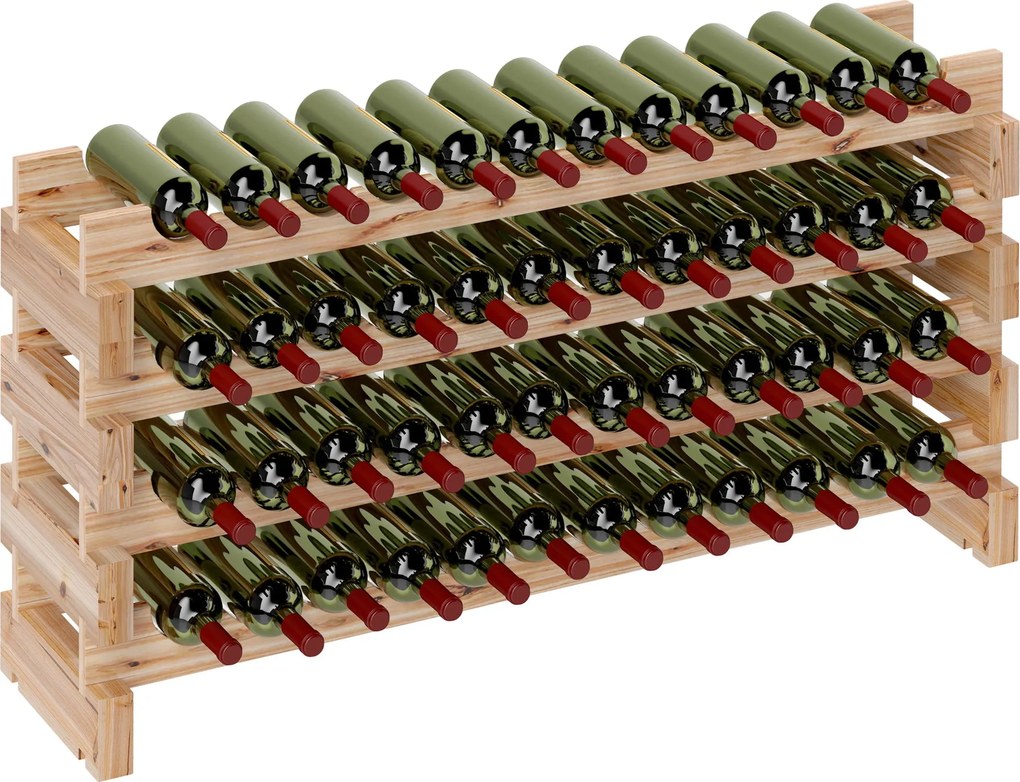 HOMCOM Lucfenyő Borospolc, Borospince 4 Polccal 48 Üveghez és Maximális Teherbírás 60 kg, 114x28x56,5 cm, Természetes Fa | Aosom