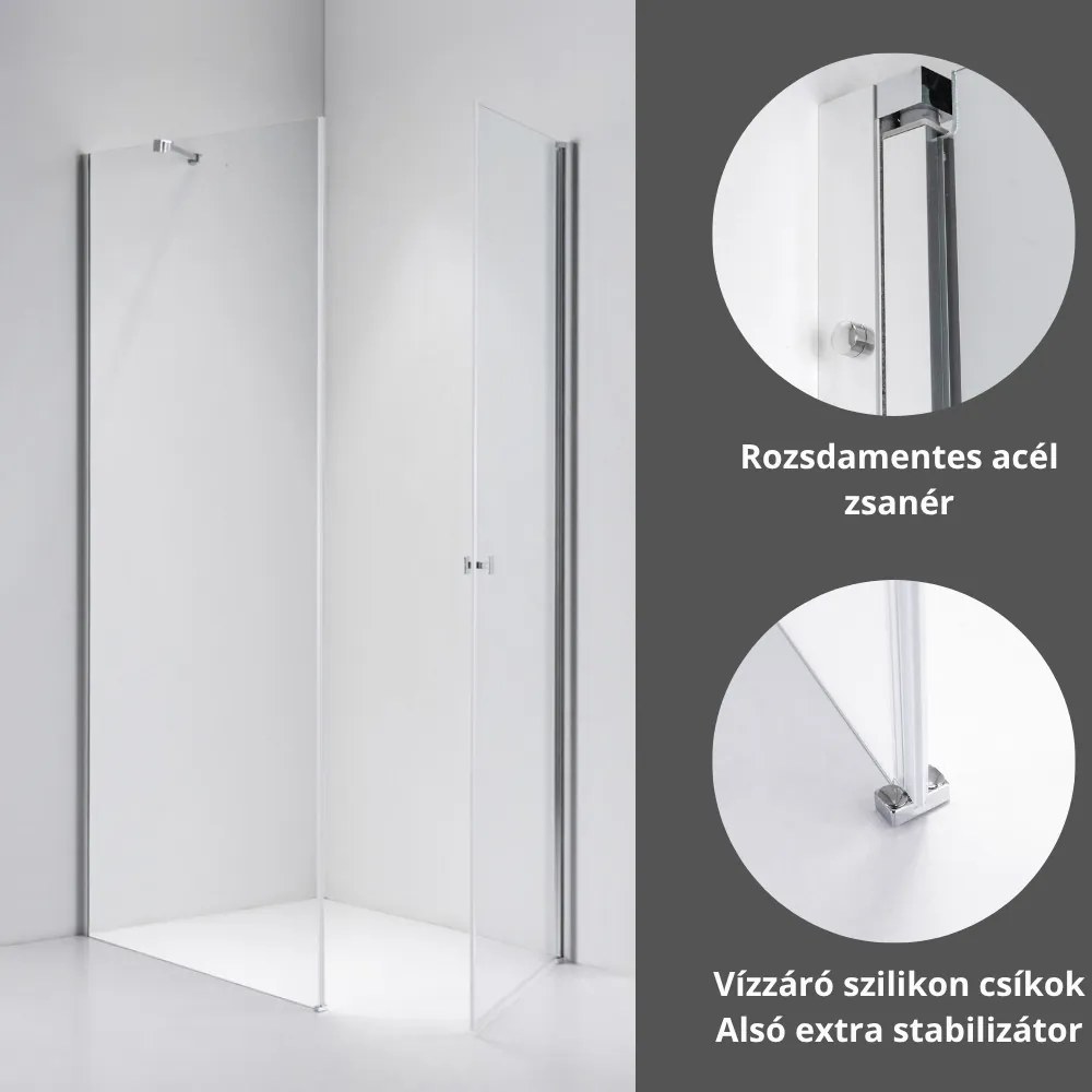 Stuxi Bari 70x100 aszimmetrikus nyílóajtós zuhanykabin 6 mm vízlepergető biztonsági üveggel, króm