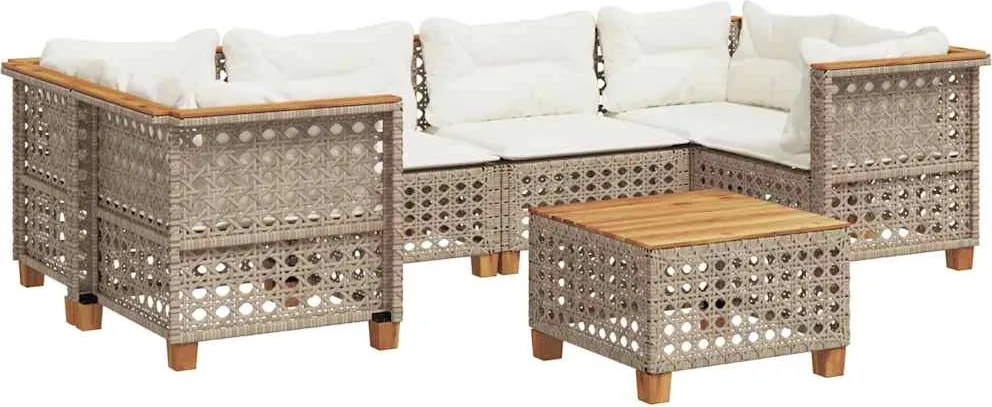 vidaXL 7 részes bézs polyrattan kerti ülőgarnitúra párnákkal