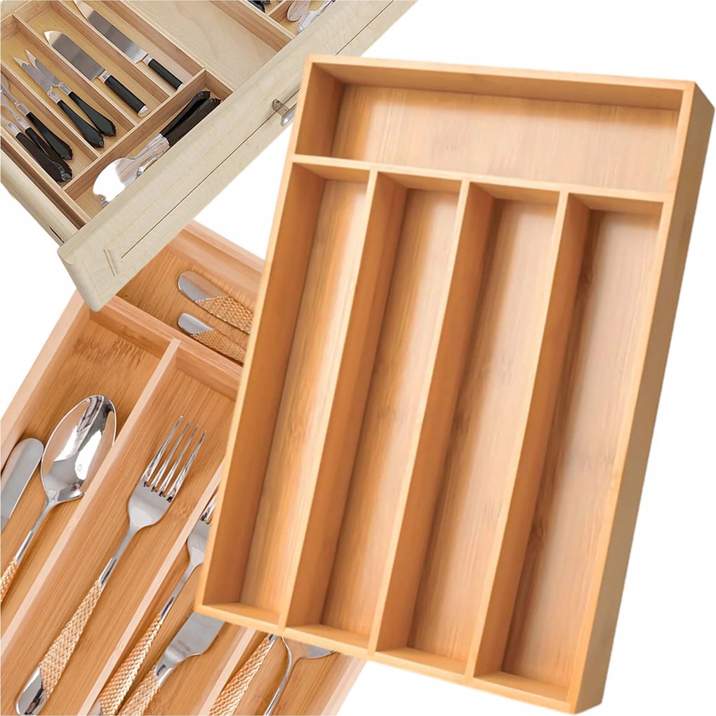 Evőeszköztartó Fiókbetét Rendszerező Fiók Doboz Tálca Tároló Bambusz