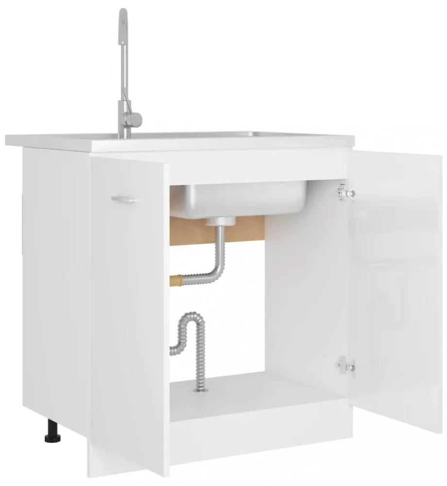 “Lyon” magasfényű fehér szerelt fa mosogató alsószekrény