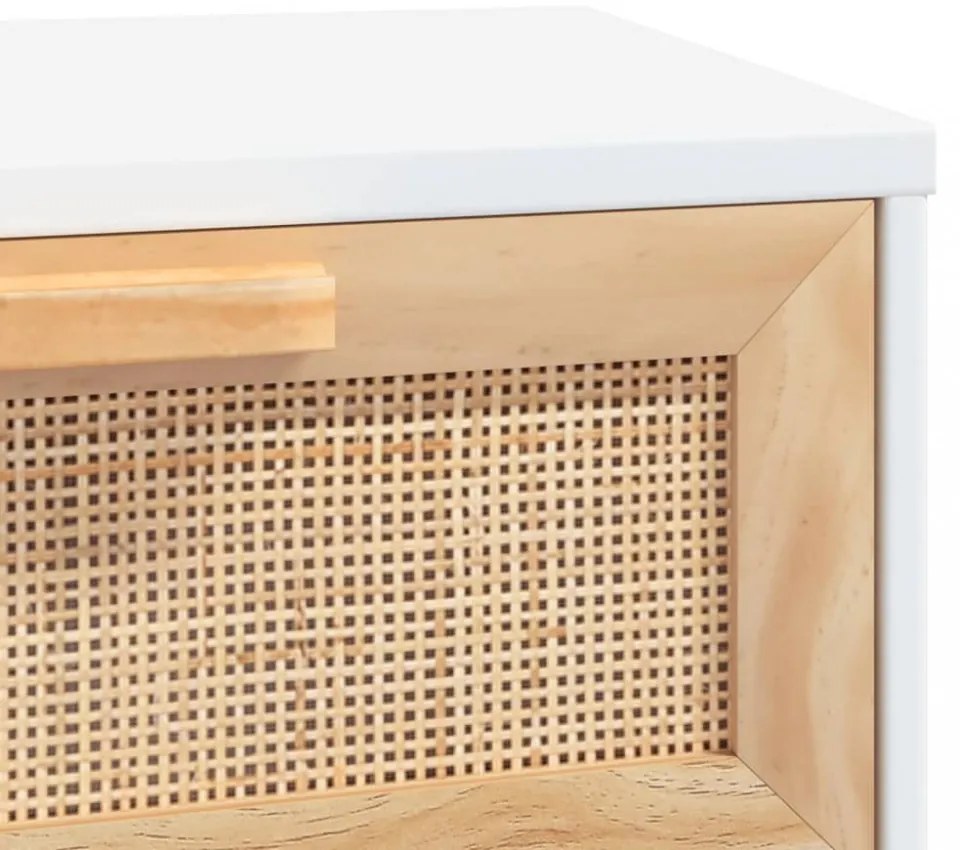 fehér tömör fenyő és természetes rattan tálaló 80x30x75 cm