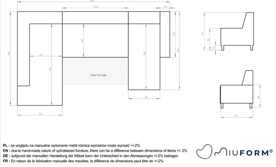 Dazzling Daisy sötétszürke kinyitható U alakú kanapé, jobb oldalas - Miuform