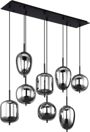 Globo 15345-8 Függeszték fekete fém váz, füstszínű 8 különböző méretű, és formájú üvegbúrával. HxSZxM940x340x1200, exkl. 8xE14 40W 230V