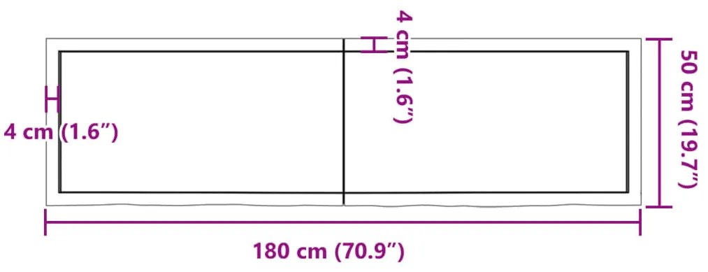 sötétbarna kezelt tömör tölgyfa asztallap 180x50x(2-6) cm