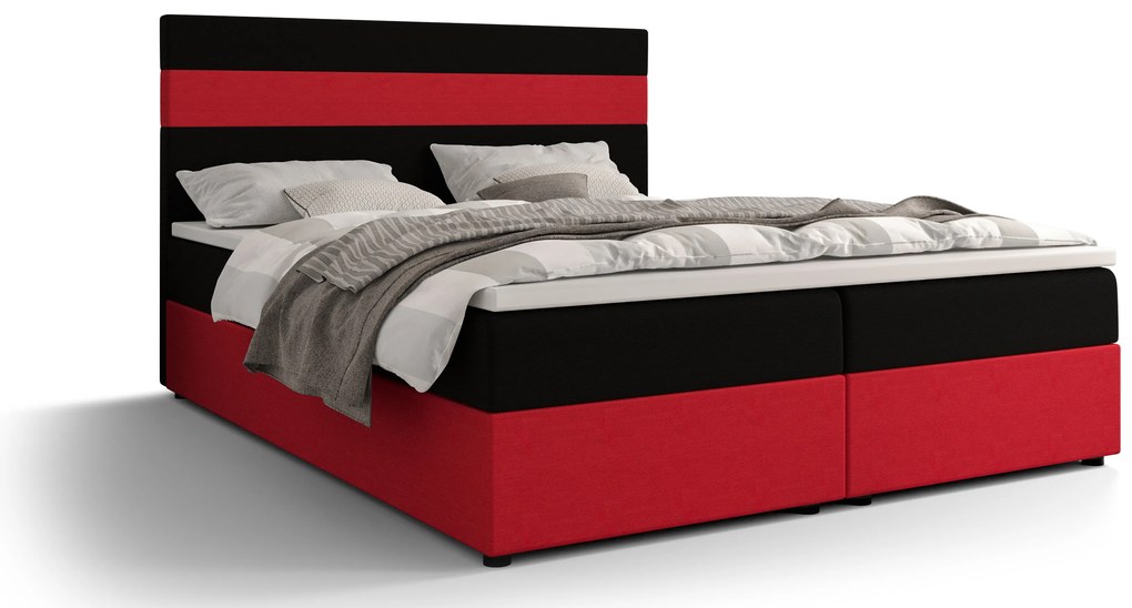 Franciaágy Boxspring 180 cm Locos (sötétbarna + piros) (matraccal és tárolóhellyel). 1056132