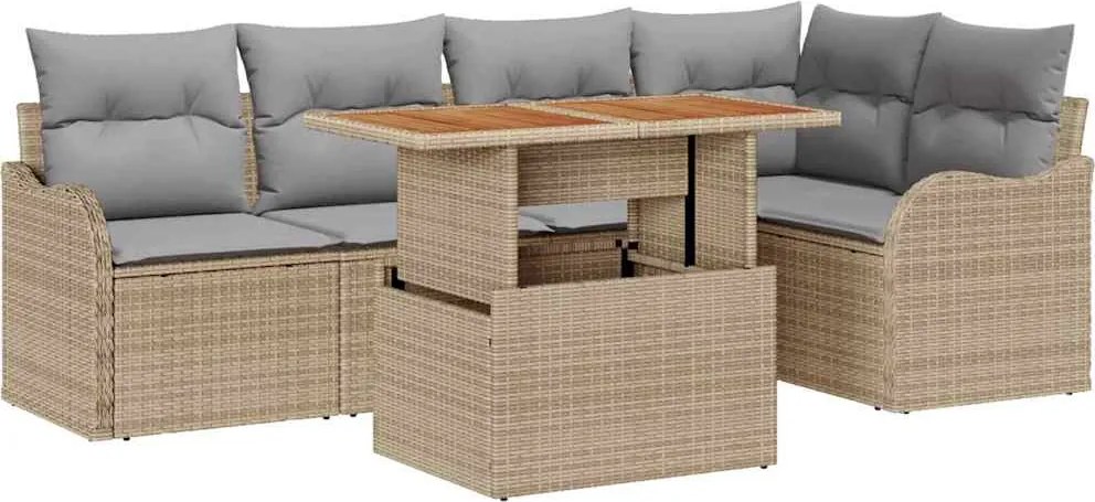 vidaXL Kerti Kanapé Szett 6 pcs Beige és Világosszürke polirattan