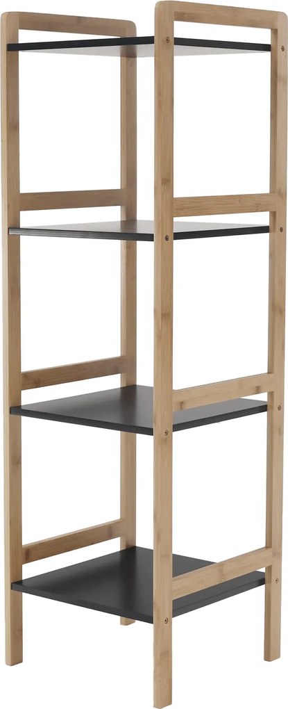 4 polcos állvány, természetes/fekete, NAOKO