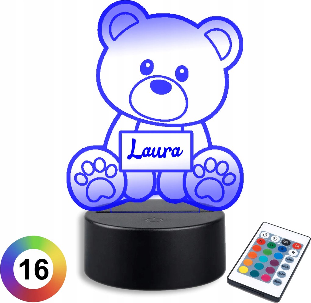 Éjjeli lámpa Ajándék Keresztelő Évre Újszülött Maci Névvel Usb