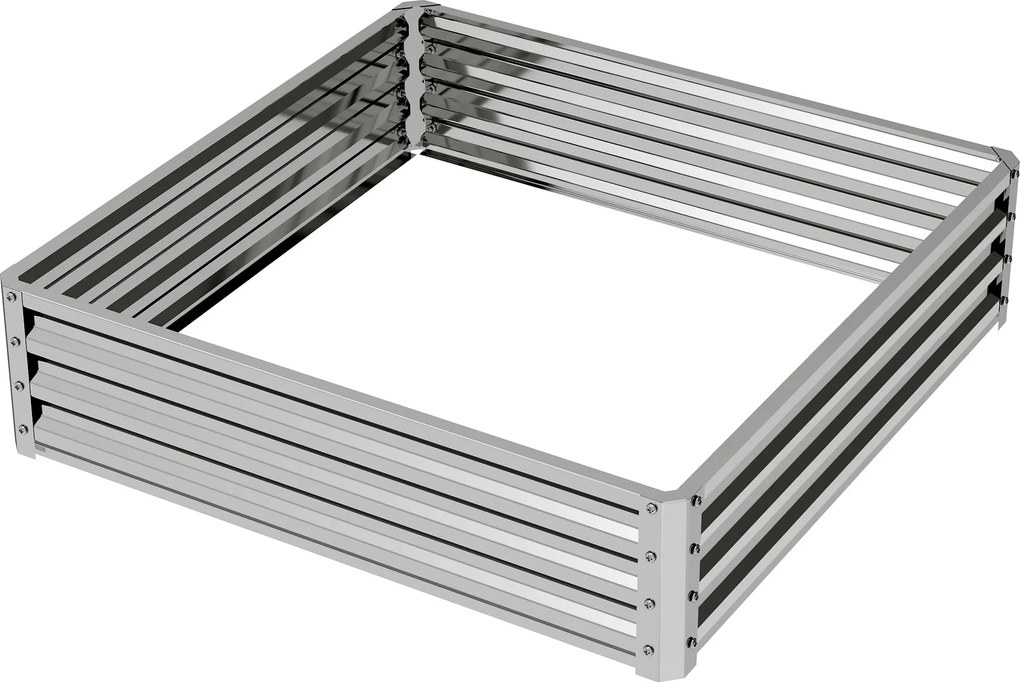 Outsunny Föllemelt Kertágy, Ültetőbox, Zöldségágy, Növényi Doboz, Fűszernövény Ágy Kerthez, Teraszhoz, Balkonhoz, Acél, Ezüst, 120 x 120 x 30 cm | Aos