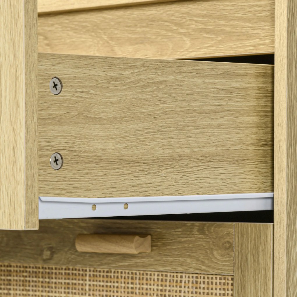 HOMCOM 4-Fiókos hálószobai tárolóegység fonott rattan elülső résszel, boho stílusban, világos fa megjelenéssel, 90L x 45W x 108.5H cm | Aosom