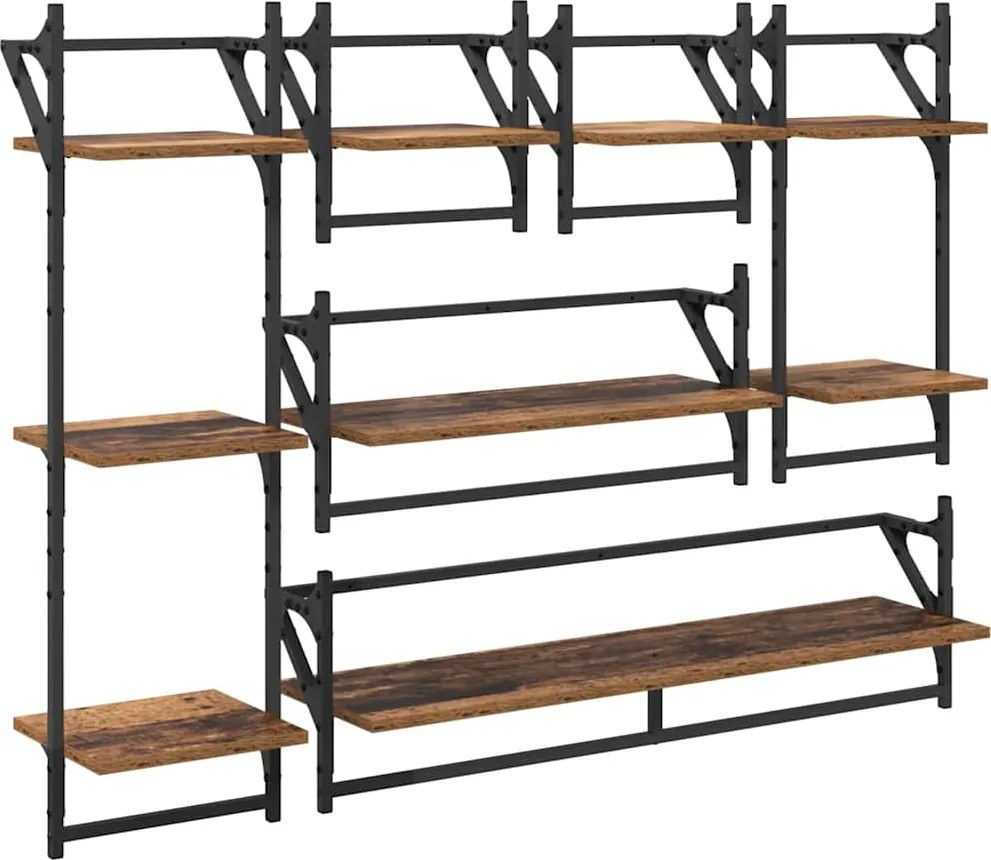 vidaXL Fali polc készlet 6 pcs Öreg fa 100 x 25 x 30 cm Faanyag