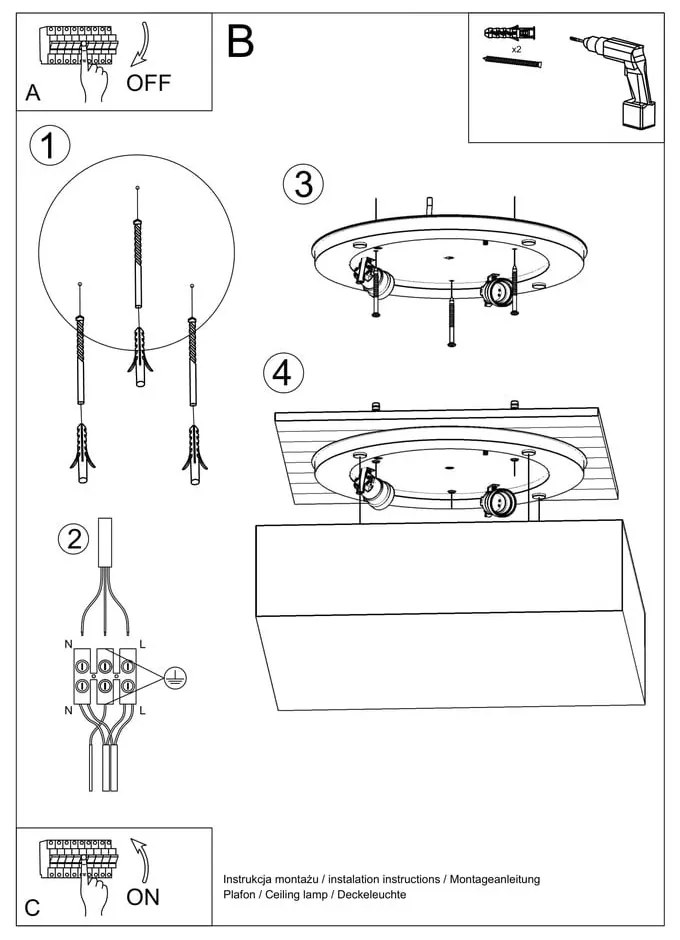 Mitra Ceiling fekete mennyezeti lámpa - Sollux