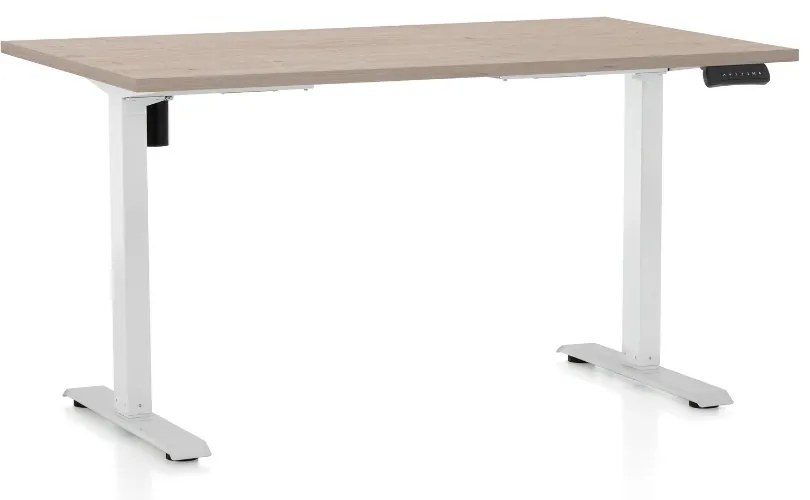 Állítható magasságú asztal OfficeTech B, 140 x 80 cm, fehér alap, tölgy