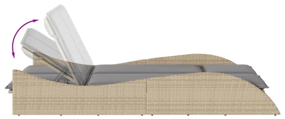 bézs polyrattan napozóágy párnákkal 114x205x73 cm