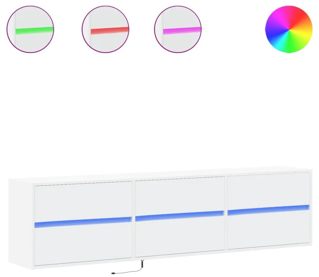 fehér falra szerelhető TV-szekrény LED-del 180 x 31 x 45 cm
