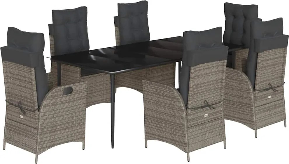 vidaXL 7 részes szürke polyrattan kerti étkezőgarnitúra párnával