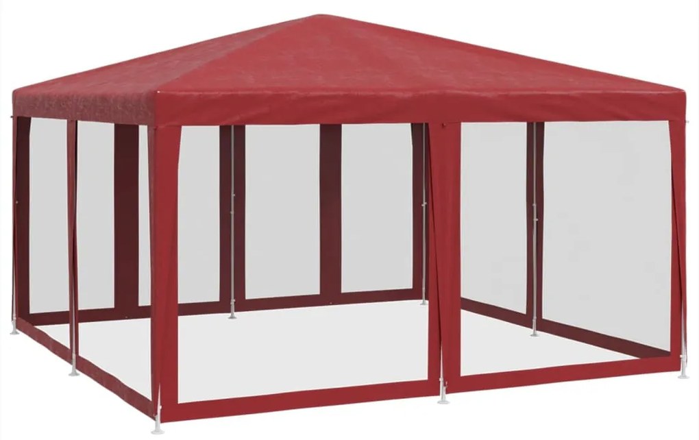 piros HDPE rendezvénysátor 8 hálós oldalfallal 4 x 4 m