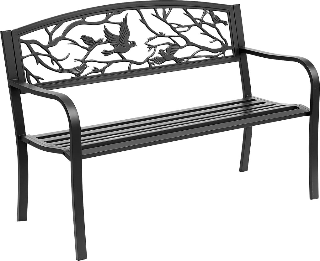 Outsunny 3-Fős Kerti Pad Kültéri Kert Stílus Vidéki Chic Erkélyre, Teraszra, 127 x 60 x 85 cm Erős, Korrózióálló Epoxival Bevonva Fekete | Aosom