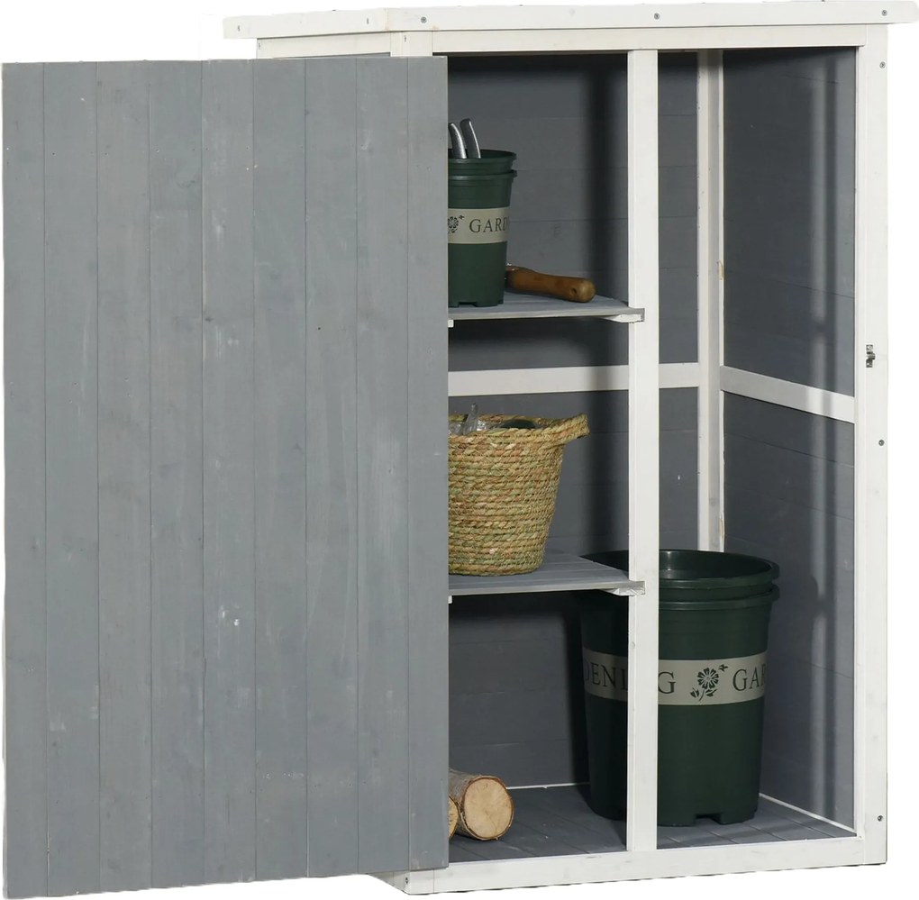 Outsunny Fa Kerti Szekrény, Időjárásálló Szerszámtároló 75x56x115 cm, Szekrény Ajtóval, Polcokkal, Szerszámtároló, Kerti Ház Szerszámtároló a Kerthez,