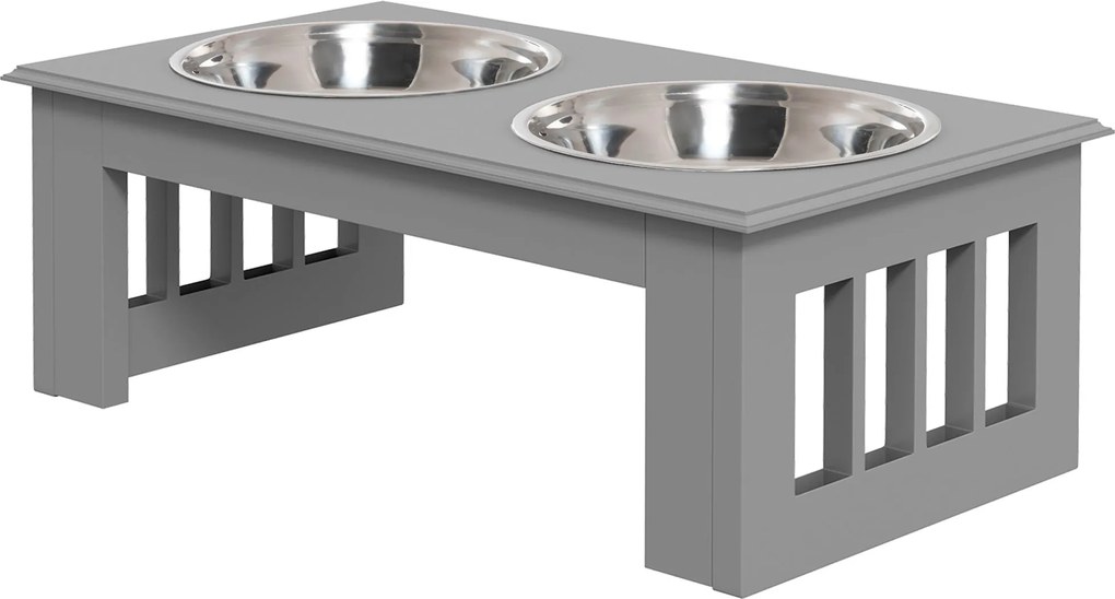 PawHut Emelt Etető Állomás Kutyáknak 2 Tálcával, 2 x 900ml Rozsdamentes Acél Tálak, Kis Kutyák és Macskák részére, Szürke | Aosom