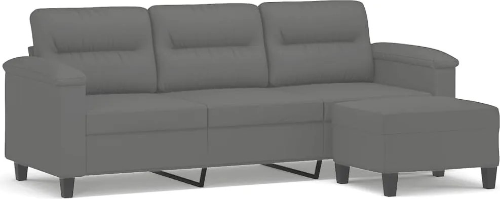 vidaXL 3 személyes sötétszürke mikroszálas kanapé lábtartóval 180 cm