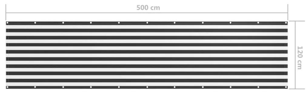 Antracitszürke-fehér oxford-szövet erkélyparaván 120 x 500 cm