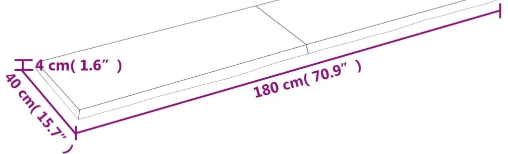 sötétbarna kezelt tömör tölgyfa asztallap 180x40x(2-4) cm