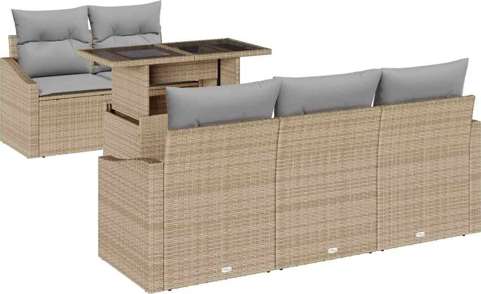 vidaXL Kerti Kanapé Szett párnával tárolóval 6 pcs Bézs polirattan
