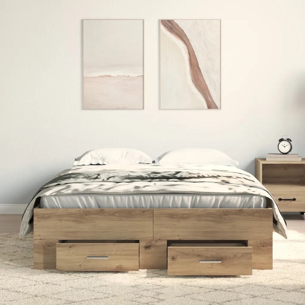 Fiókos ágykeret Kézműves tölgy 120x200 cm Műszaki fa