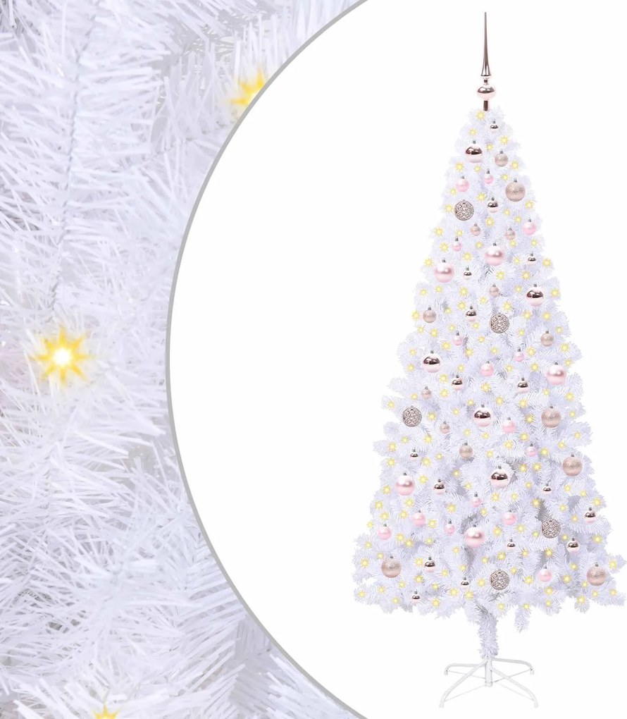 vidaXL Mű karácsonyfa 300 LED-del állvánnyal Fehér 180 cm PVC és Acél