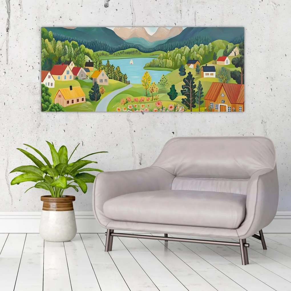 Kép - Falu a hegyekben (120x50 cm)