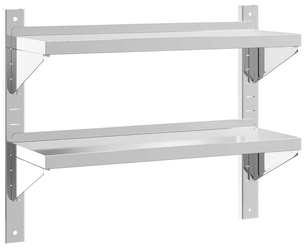 2 szintes ezüst rozsdamentes acél fali polc 75 x 23,5 x 60 cm