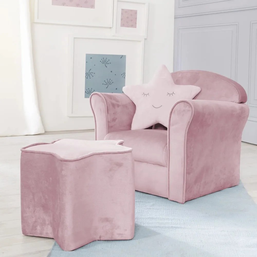 Világos rózsaszín bársony gyerek fotel Lil Sofa – Roba