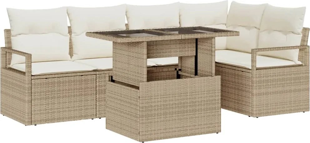 vidaXL Kerti Kanapé Szett párnával 6 pcs Beige és krém polirattan