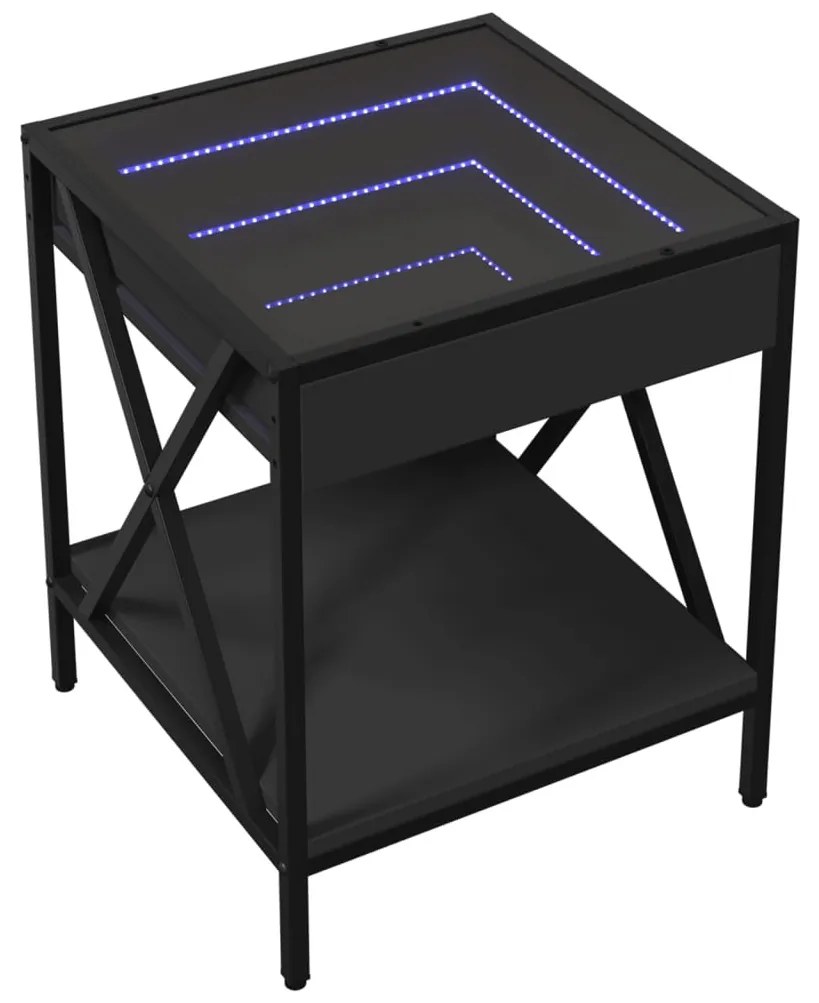 fekete végtelen hatású LED-es dohányzóasztal 40 x 40 x 49 cm
