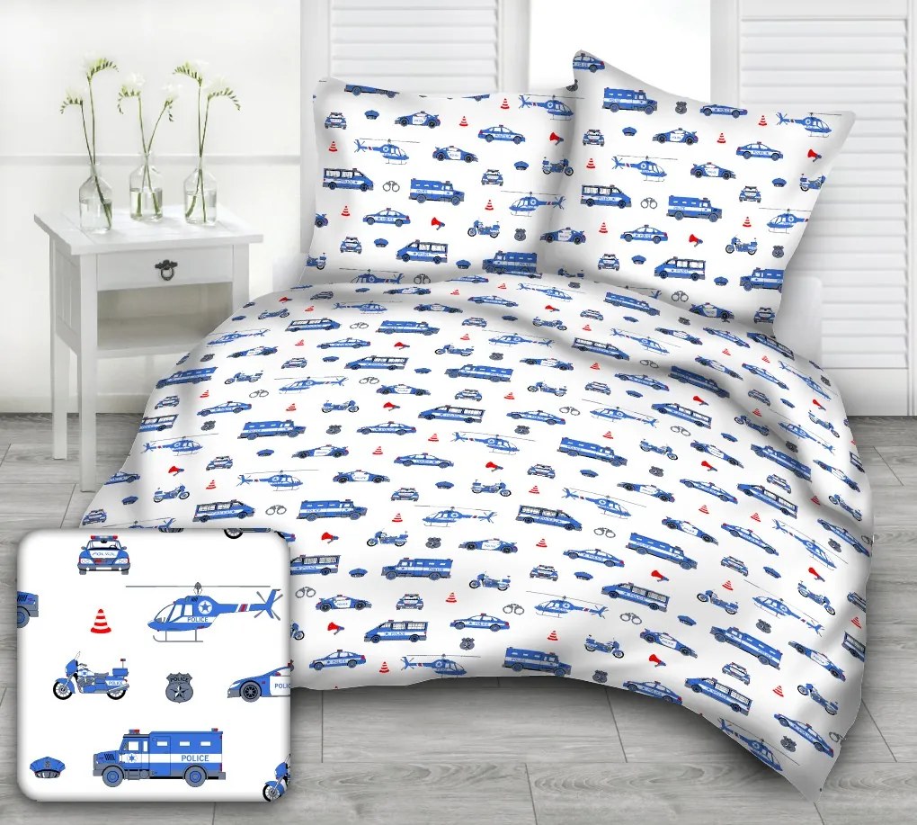 POLICE WHITE gyermek pamut ágynemű Ágynemű mérete: 90x135 cm, A csomag tartalma: Készletcsomagolás
