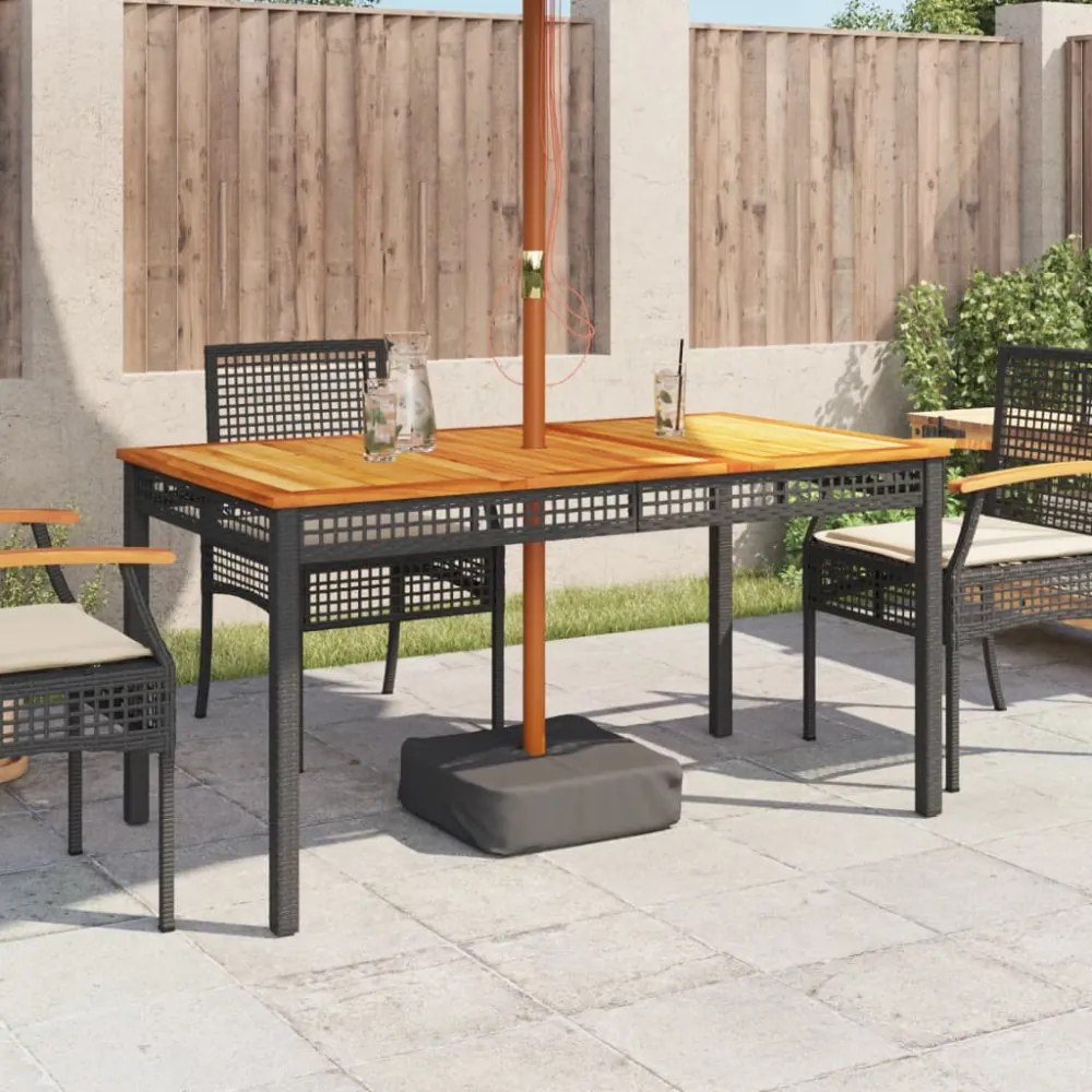 fekete polyrattan és akácfa kerti asztal 140 x 80 x 75 cm