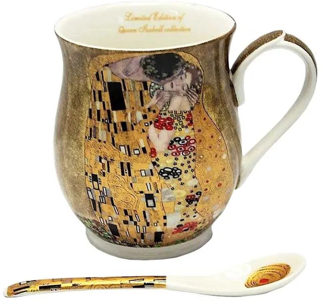 Klimt porcelán öblös bögre kanállal 350 ml A Csók