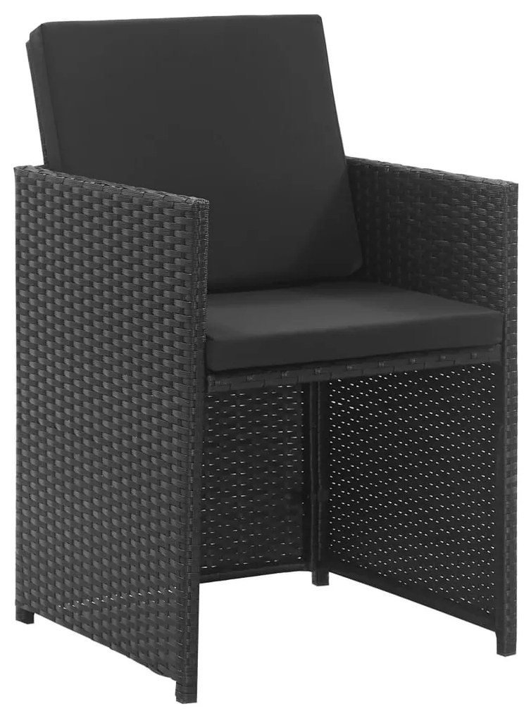 3-részes fekete polyrattan kültéri étkezőszett párnákkal