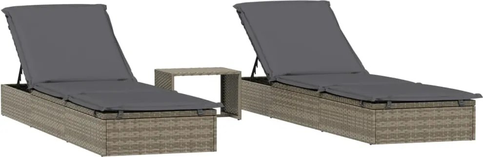 vidaXL 2 db szürke polyrattan napágy asztallal