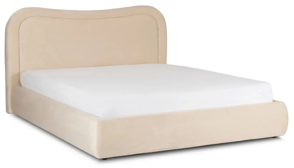 Bézs Bársony Franciaágy Ágyneműtartóval. 160x200 HAGA