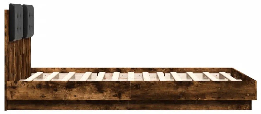 füstös tölgy színű ágykeret fejtámlával és LED-ekkel 120x190 cm
