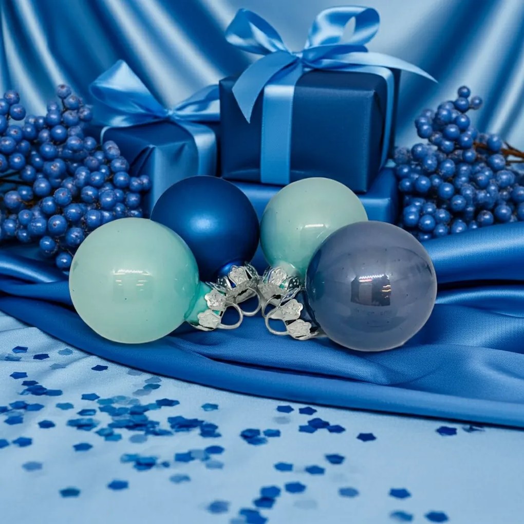 Kék üveg karácsonyi gömb szett 16*3cm