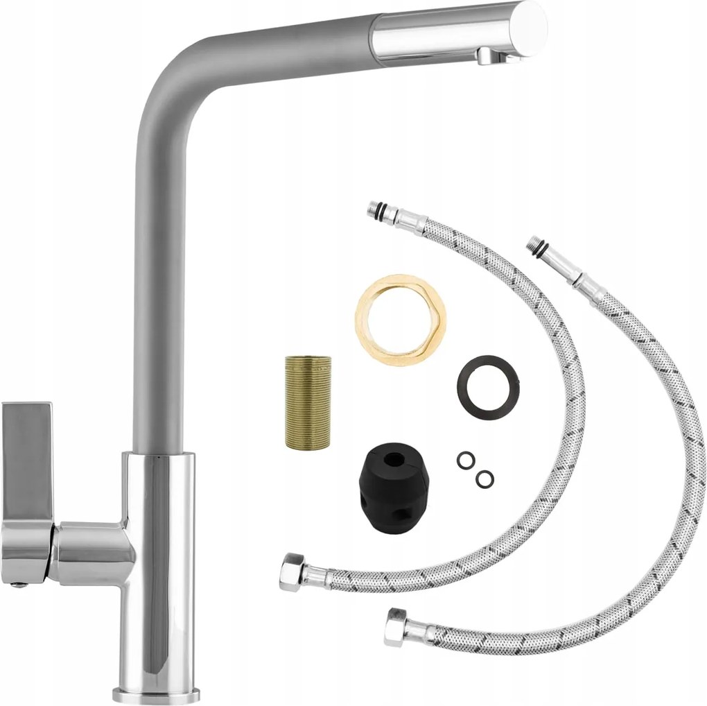 Konyhai Mosogató Csaptelep Kihúzható Kifolyócsővel Side Króm Szürke