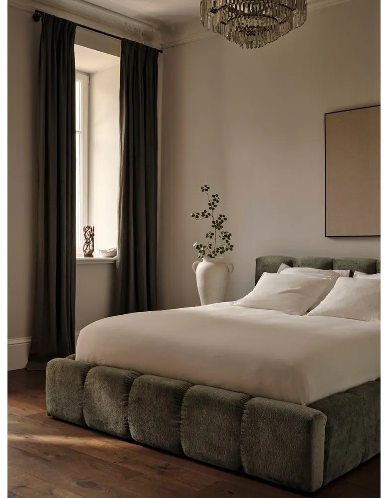 Zöld kárpitozott ágyneműtartós franciaágy ágyráccsal 160x200 cm Lupine – Micadoni Home