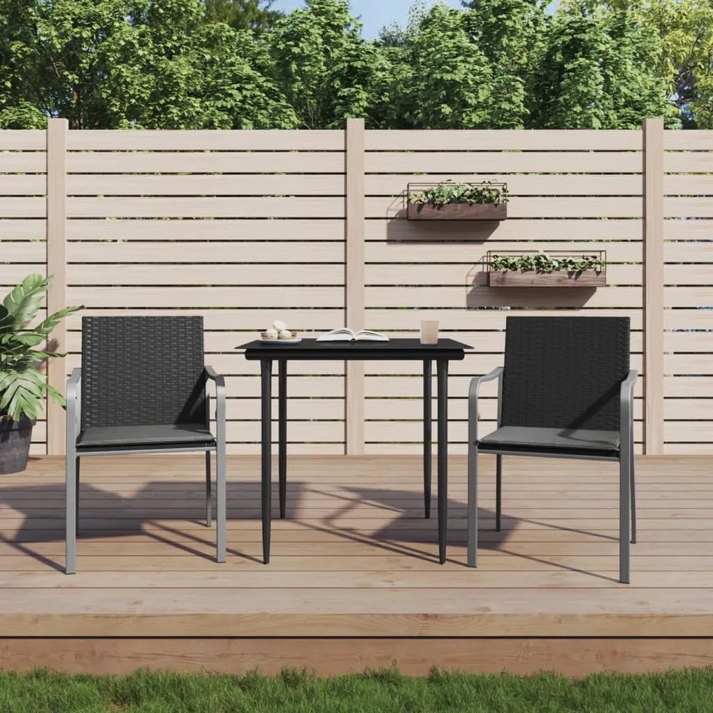 vidaXL 2 db fekete polyrattan kerti szék párnával 56 x 59 x 84 cm