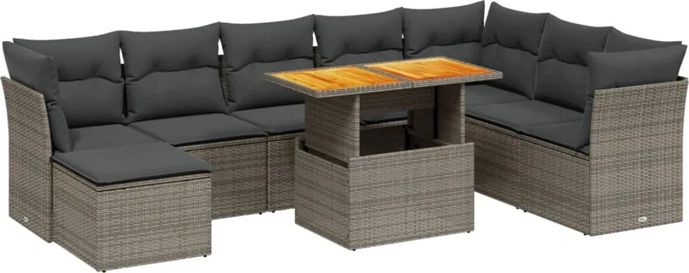 vidaXL 9 részes szürke polyrattan kerti ülőgarnitúra párnákkal