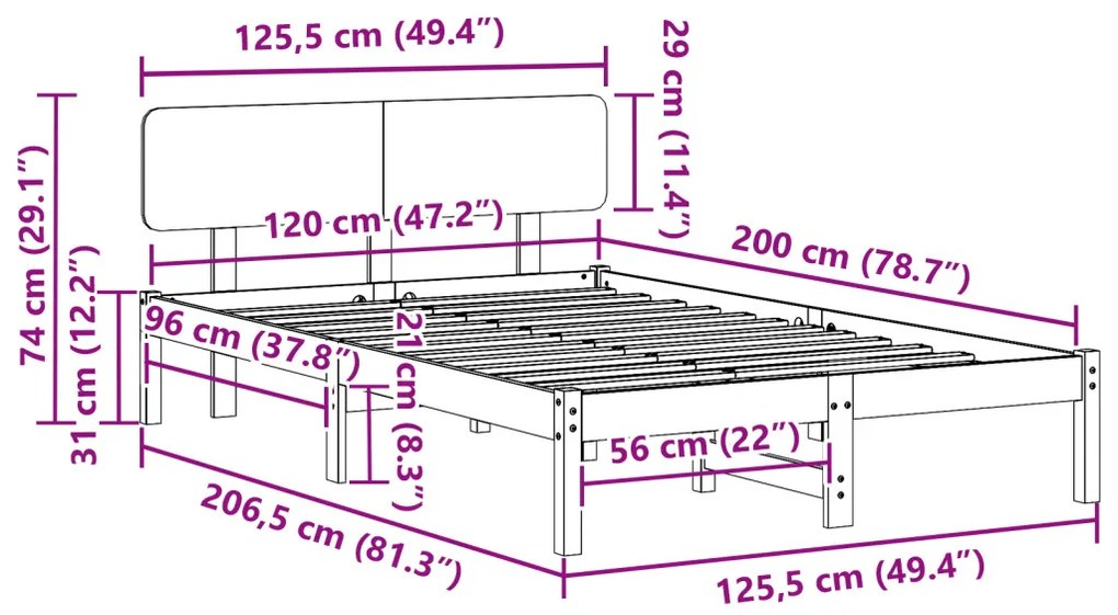 Ágykeret fejtámlával 120x200 cm Tömör fenyőfa